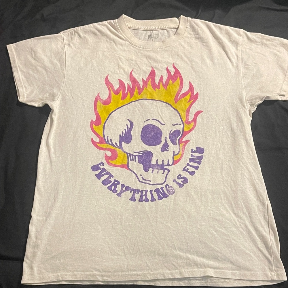 White Graphic Tee with Skull Design